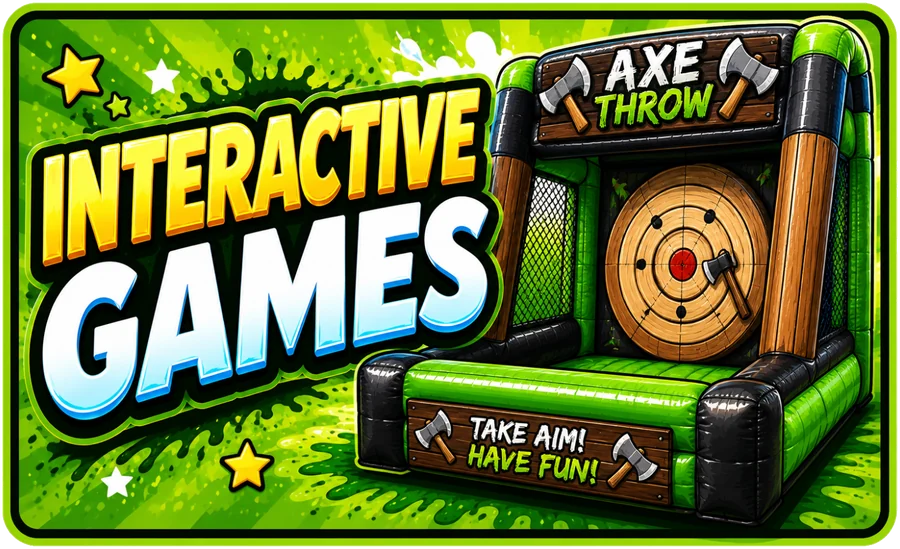 Interactive game rentals including inflatable axe throwing
